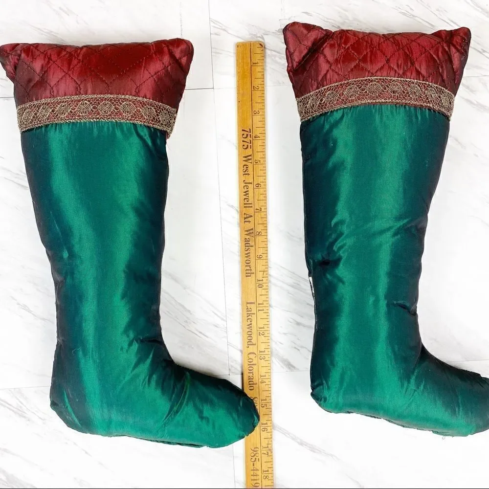 Set‎ Of Green Taffeta Stocking  Decorative Pillows
